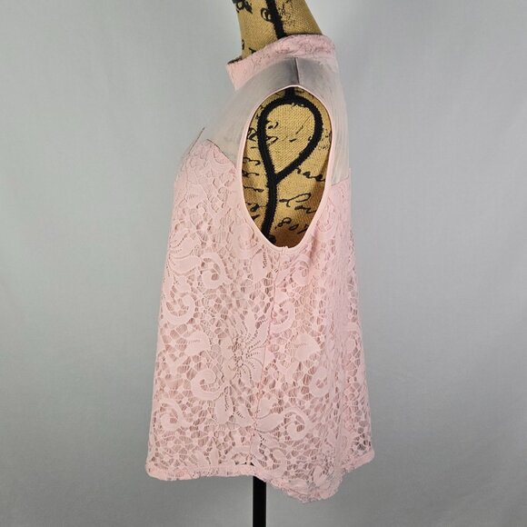 Eve & Maddie Pink Lace Sleeveless Blouse Sheer Mesh Yoke‎ Top XL Romantic Chic - Picture 2 of 13